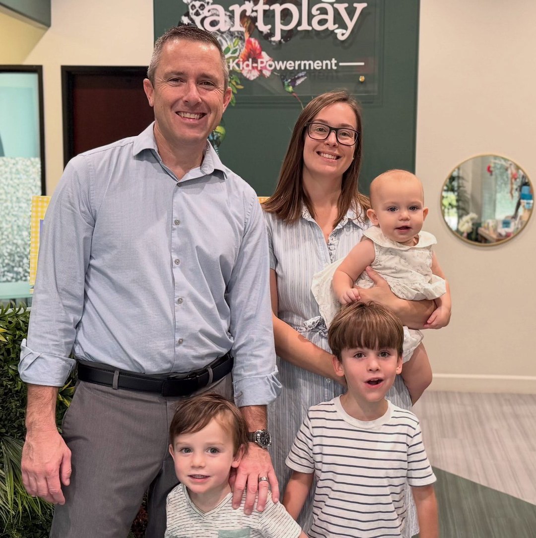 Brandon Gaylord with his wife and three young children at ArtPlay